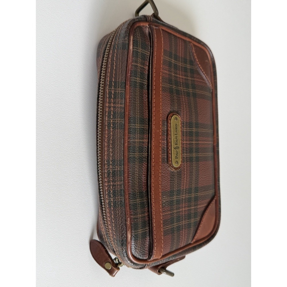 Vintage Polo Ralph Lauren Tartan Plaid Crossbody Bag Leather Trim No Strap - Picture 7 of 16
